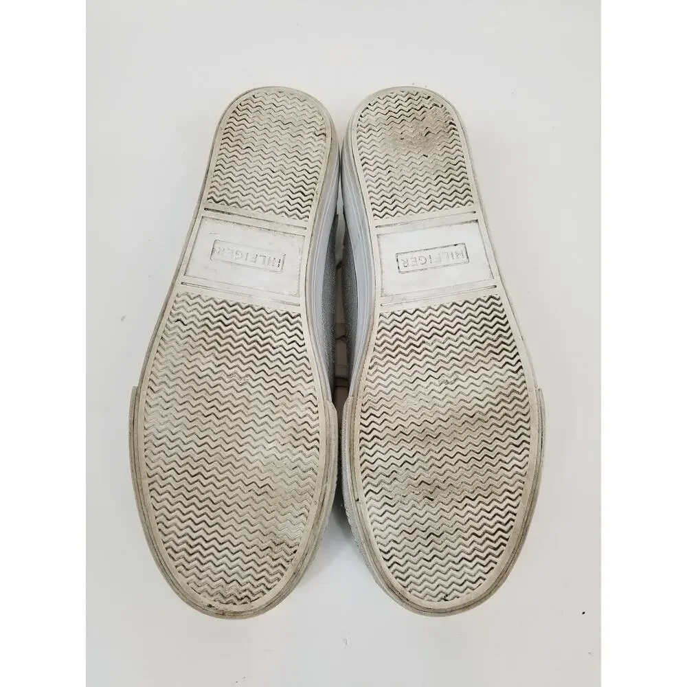 Tommy Hilfiger Helien Metallic Silver White Leather Lace Up Sneakers Women's 9.5